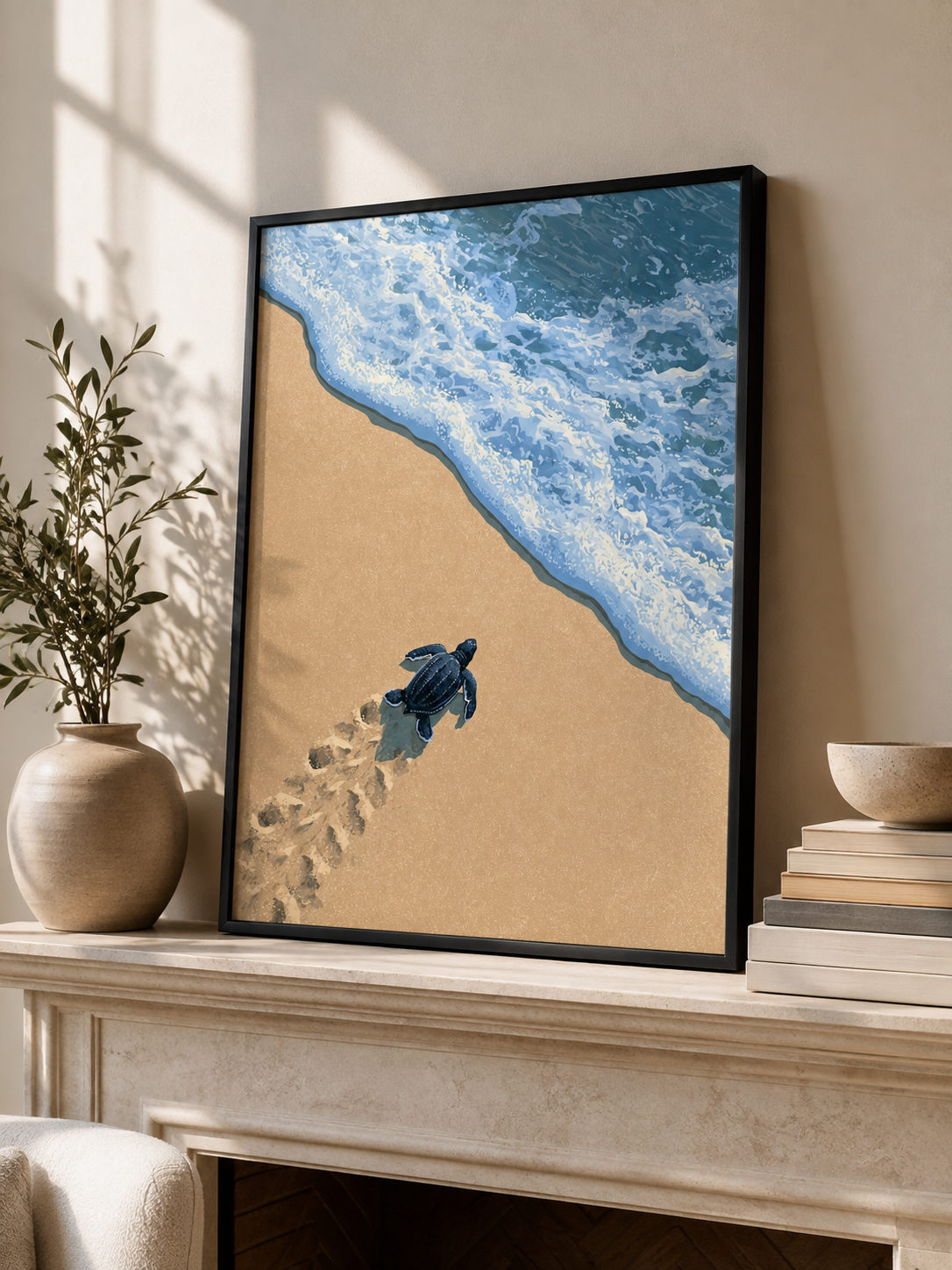 Sea Turtle Wall Art - Wall Art Decor - close-up - sea turtle art print, coastal turtle wall decor