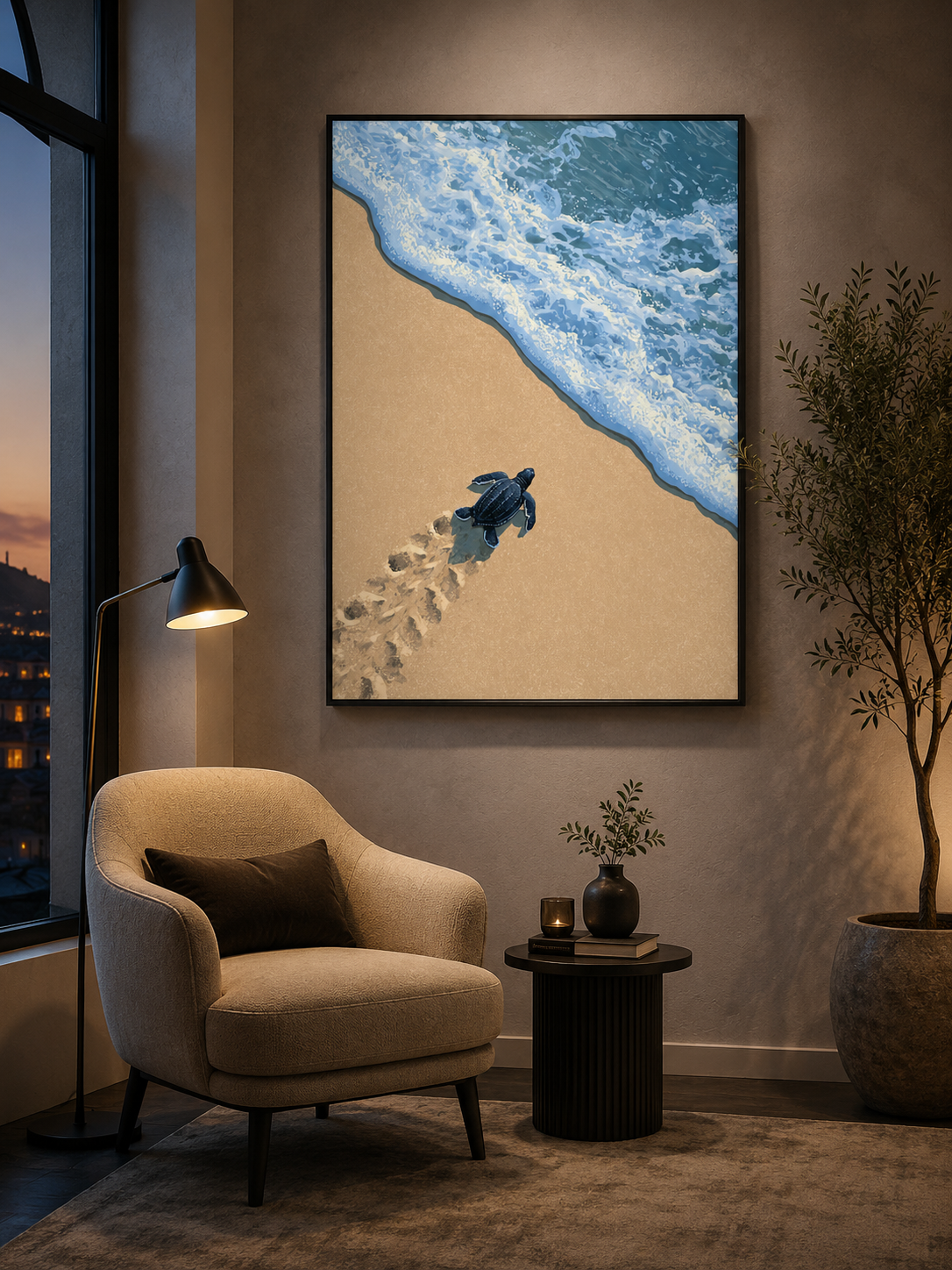 Sea Turtle Wall Art - Wall Art Decor - front view - sea turtle art print, coastal turtle wall decor