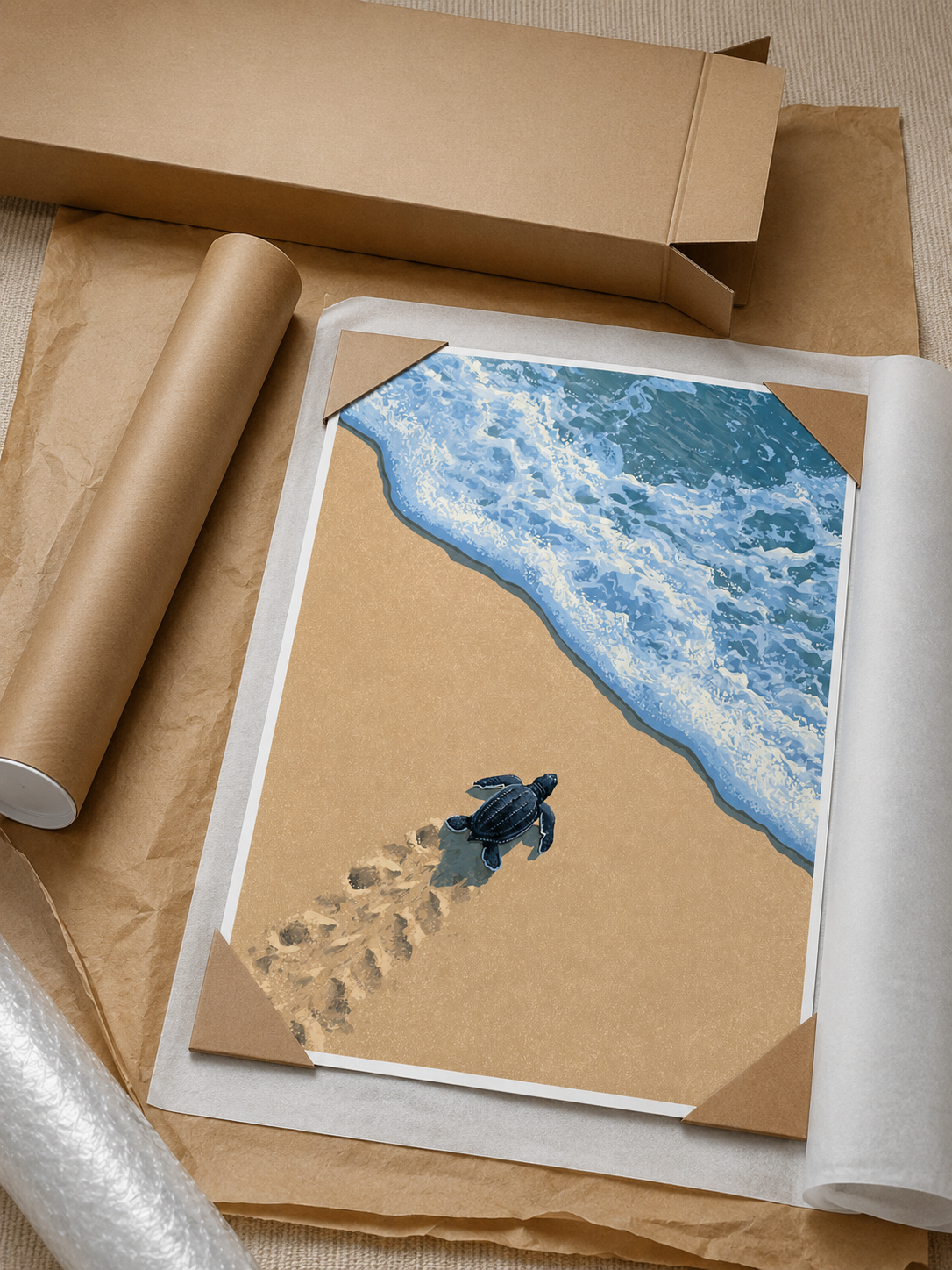 Sea Turtle Wall Art - Wall Art Decor - detail view - sea turtle art print, coastal turtle wall decor