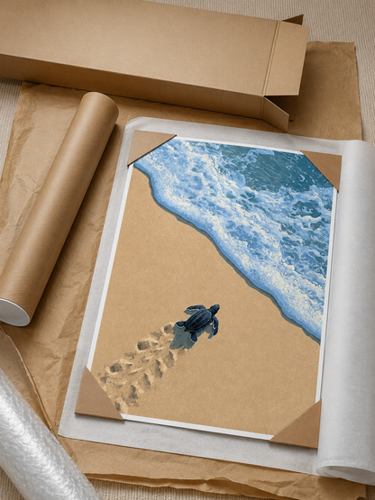 Sea Turtle Wall Art - Wall Art Decor - detail view - sea turtle art print, coastal turtle wall decor
