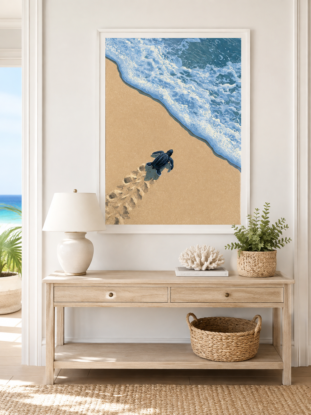 Sea Turtle Wall Art - Wall Art Decor - lifestyle shot - sea turtle art print, coastal turtle wall decor
