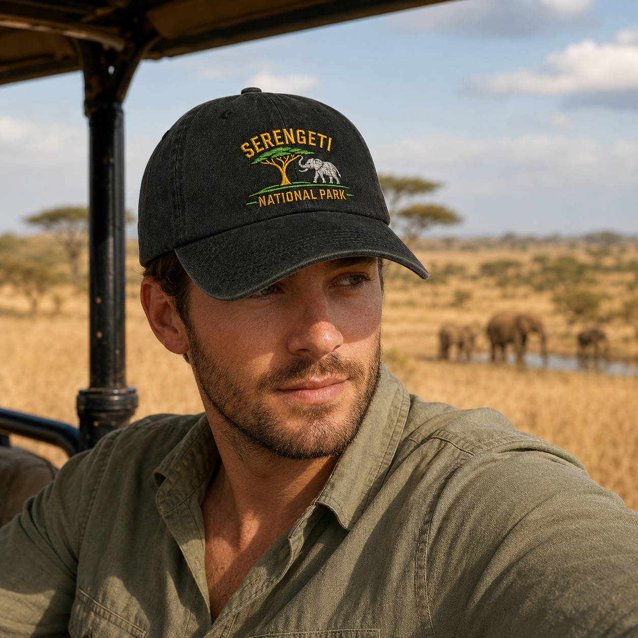 Serengeti National Park Embroidered Washed Cap - Washed Cap - side view
