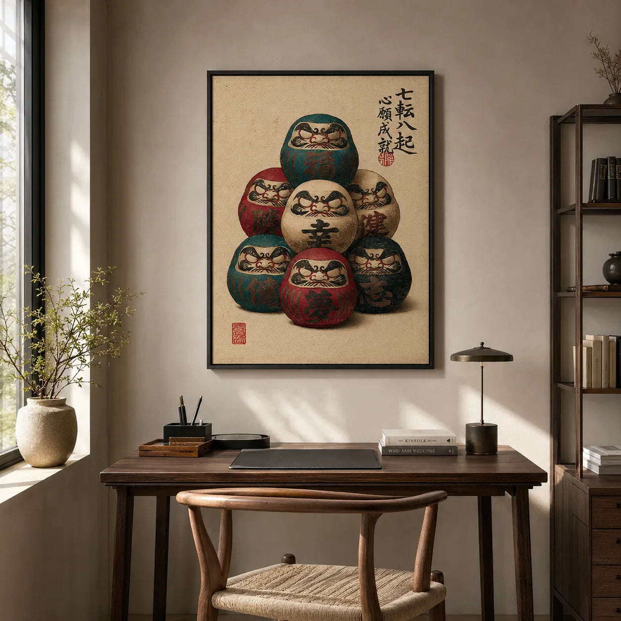 Seven Daruma Dolls Wall Art Decor - Wall Art Decor - alternate angle