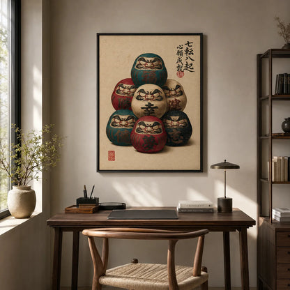 Seven Daruma Dolls Wall Art Decor - Wall Art Decor - alternate angle
