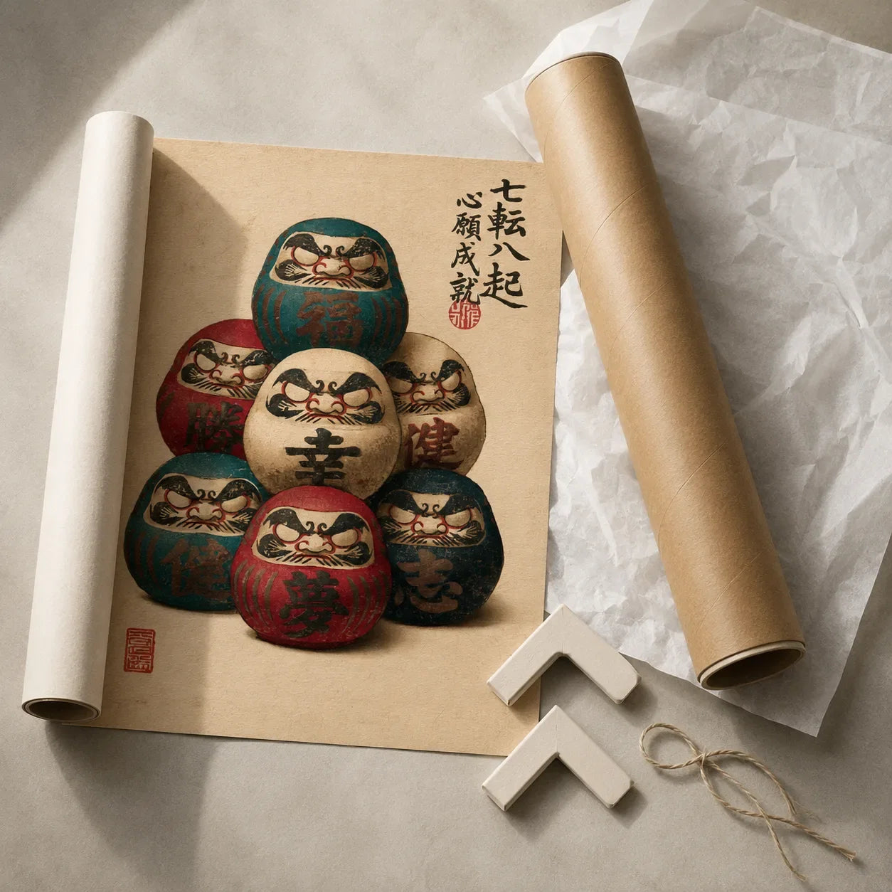 Seven Daruma Dolls Wall Art Decor - Wall Art Decor - back view