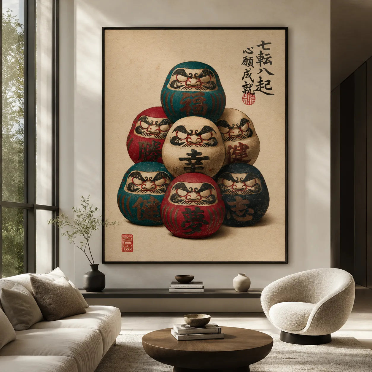 Seven Daruma Dolls Wall Art Decor - Wall Art Decor - close up
