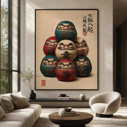 Seven Daruma Dolls Wall Art Decor - Wall Art Decor - close up