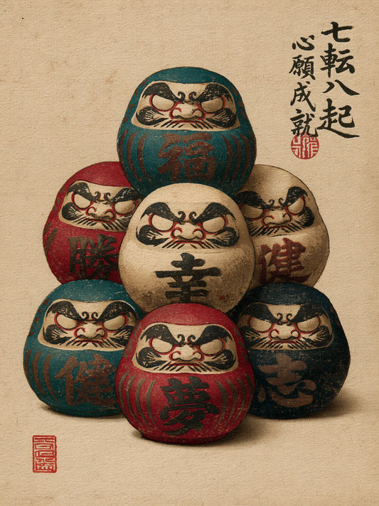 Seven Daruma Dolls Wall Art Decor - Wall Art Decor - front view