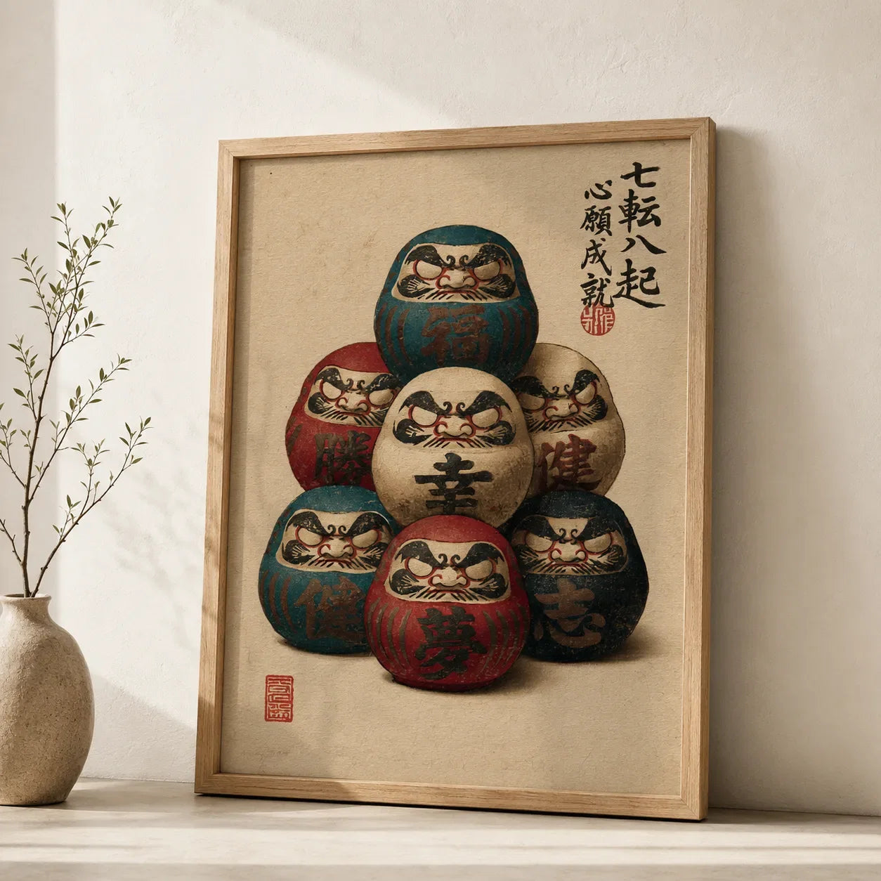 Seven Daruma Dolls Wall Art Decor - Wall Art Decor - side view