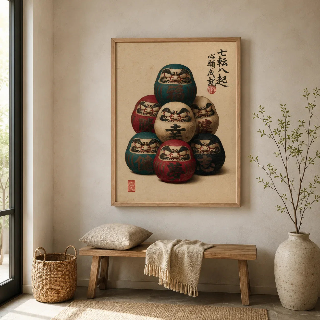 Seven Daruma Dolls Wall Art Decor - Wall Art Decor - styled