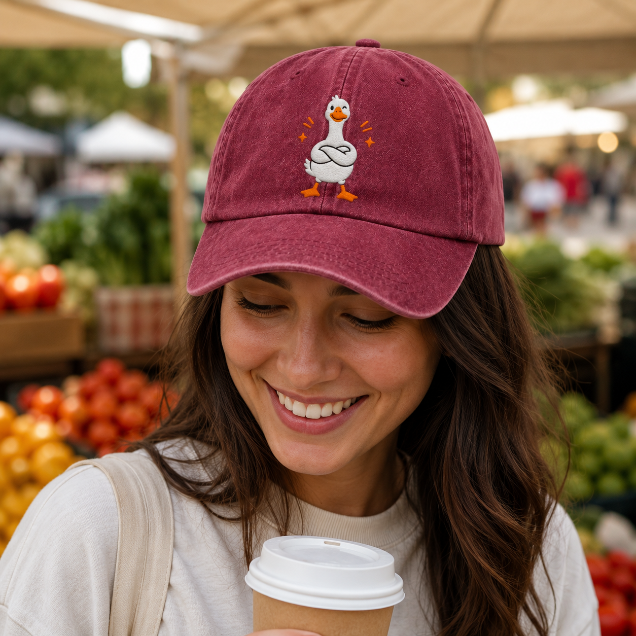 Silly Goose Embroidered Washed Cap - Washed Cap - side view
