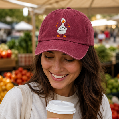 Silly Goose Embroidered Washed Cap - Washed Cap - side view