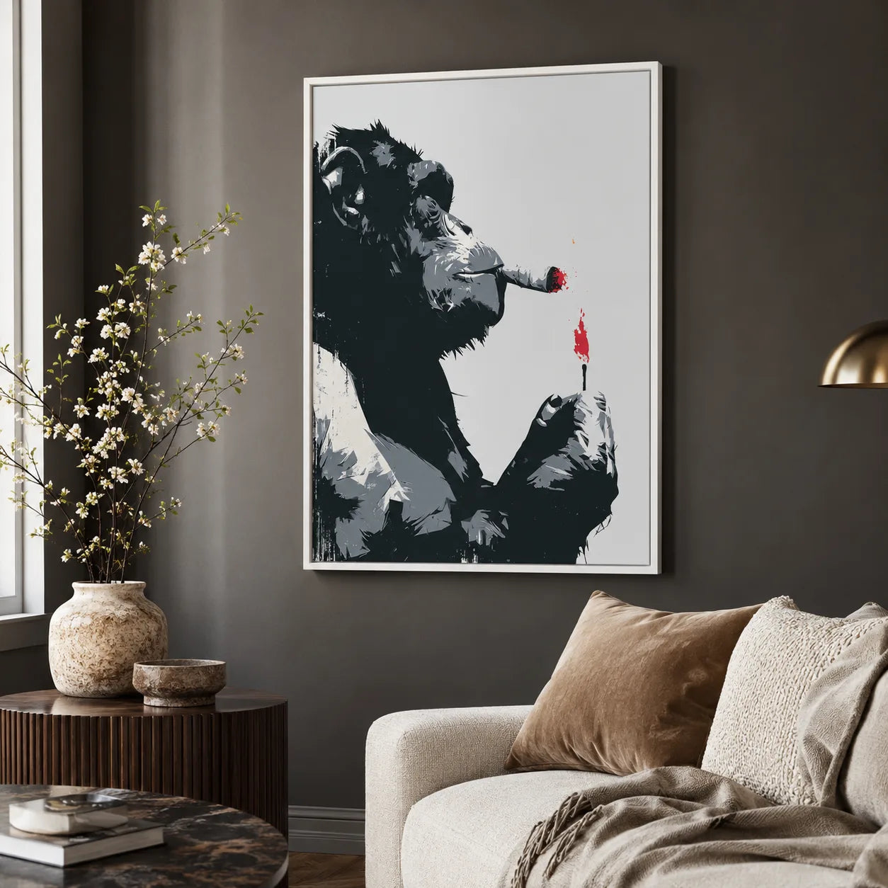 Smoking Chimp Graffiti Wall Art Decor - Wall Art Decor - alternate angle