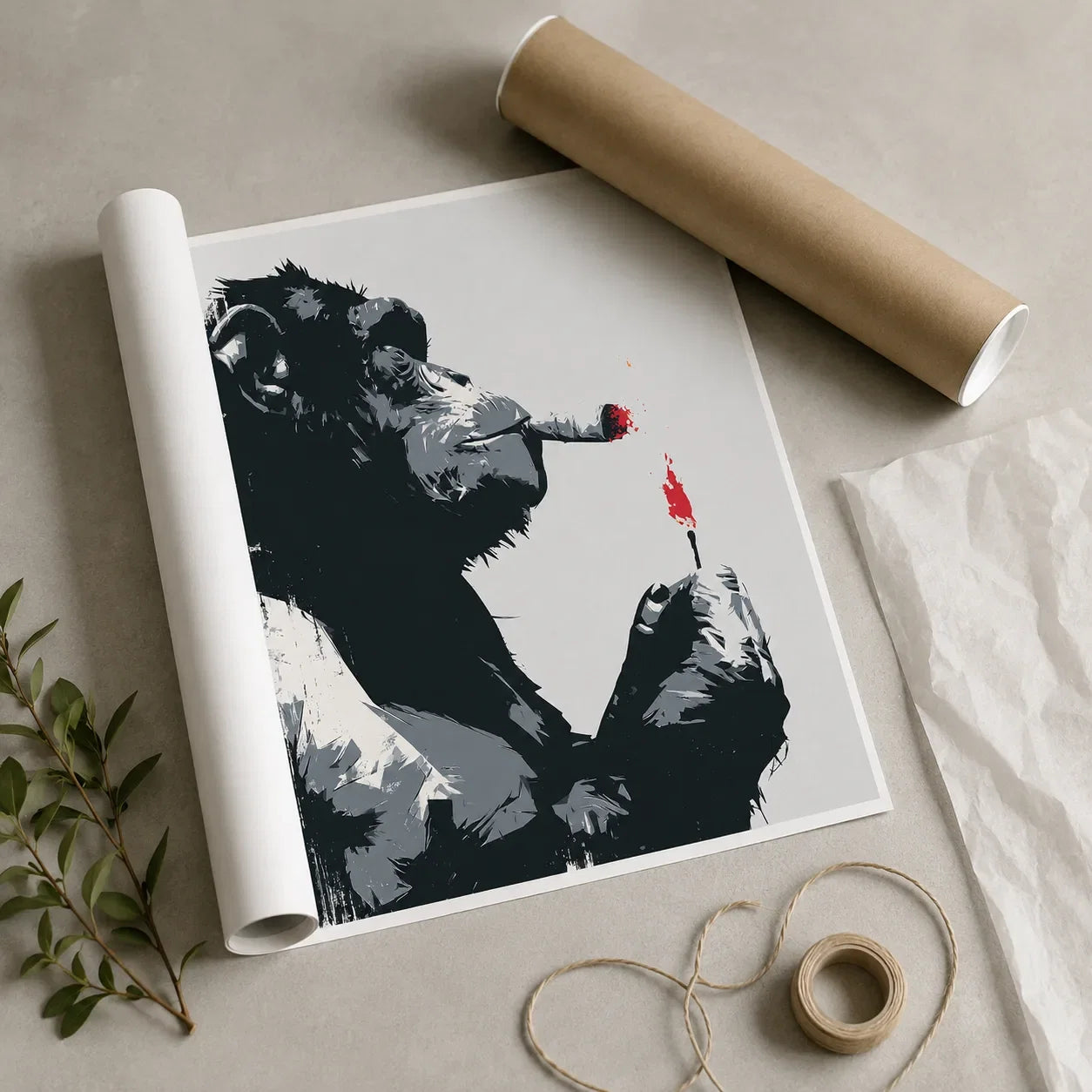 Smoking Chimp Graffiti Wall Art Decor - Wall Art Decor - back view