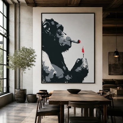 Smoking Chimp Graffiti Wall Art Decor - Wall Art Decor - close up