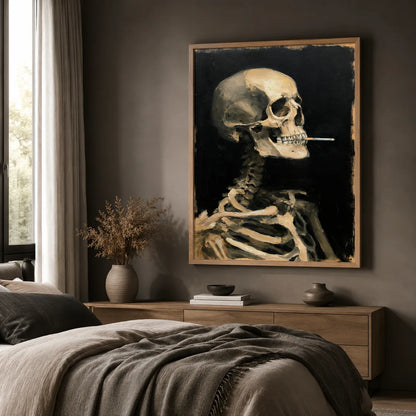 Smoking Skeleton Oil Painting Wall Art Decor - Wall Art Decor - alternate angle