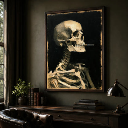 Smoking Skeleton Oil Painting Wall Art Decor - Wall Art Decor - detail