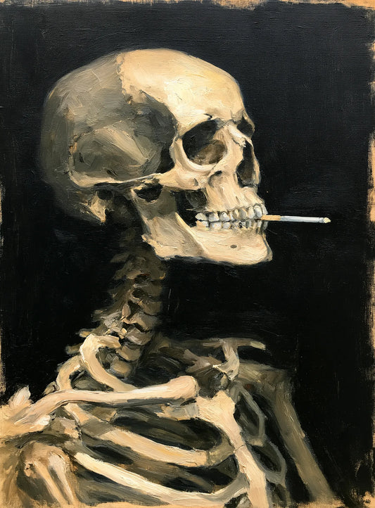 Smoking Skeleton Oil Painting Wall Art Decor - Wall Art Decor - front view