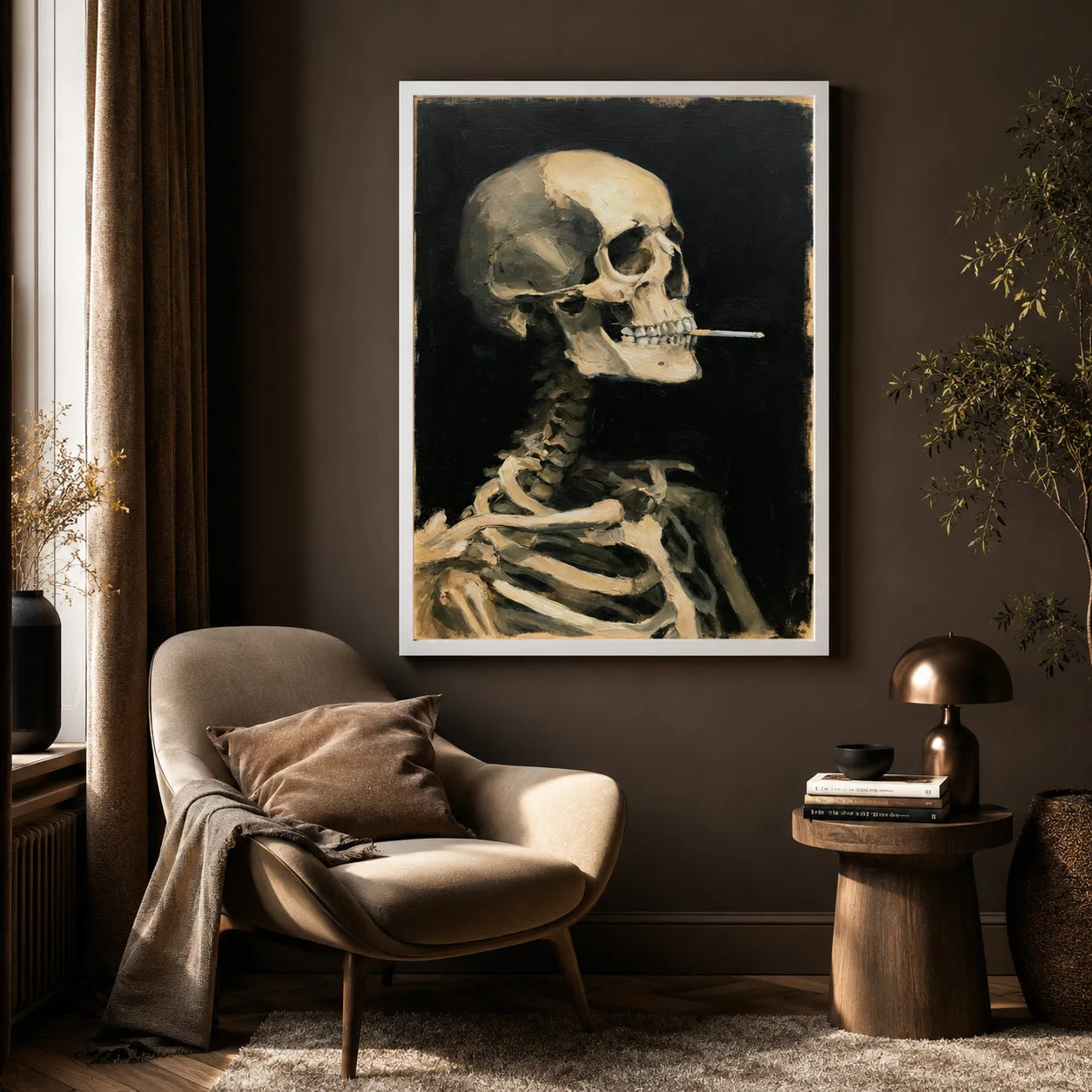 Smoking Skeleton Oil Painting Wall Art Decor - Wall Art Decor - in use