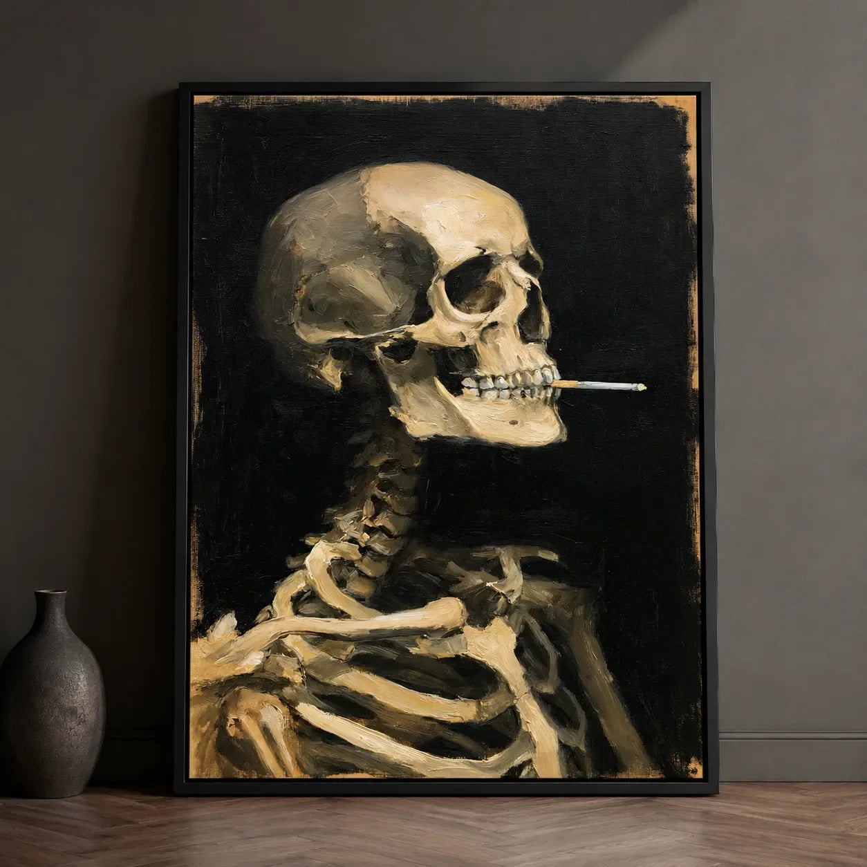 Smoking Skeleton Oil Painting Wall Art Decor - Wall Art Decor - side view