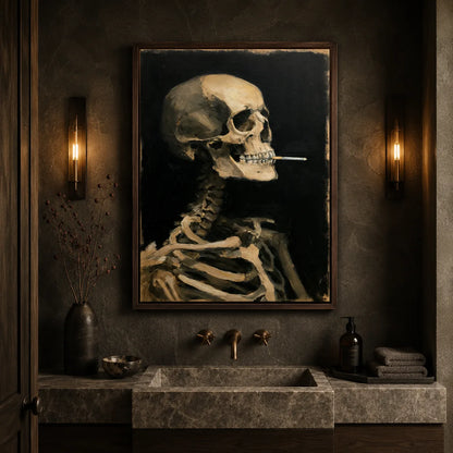 Smoking Skeleton Oil Painting Wall Art Decor - Wall Art Decor - styled