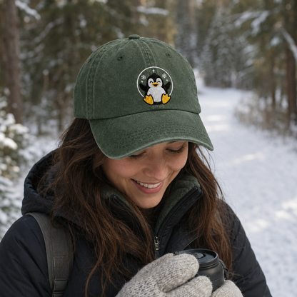 Snow Penguin Embroidered Washed Cap - Washed Cap - alternate angle