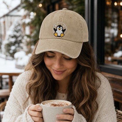 Snow Penguin Embroidered Washed Cap - Washed Cap - side view