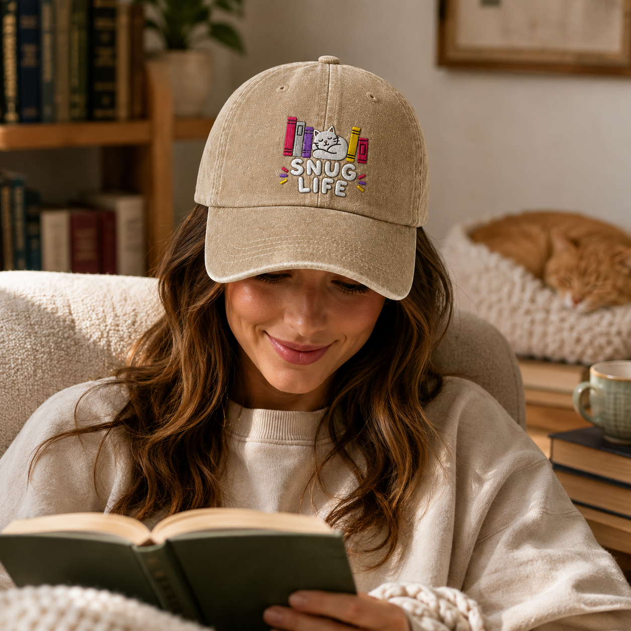 Snug Life Cat Washed Cap - Washed Cap - side view