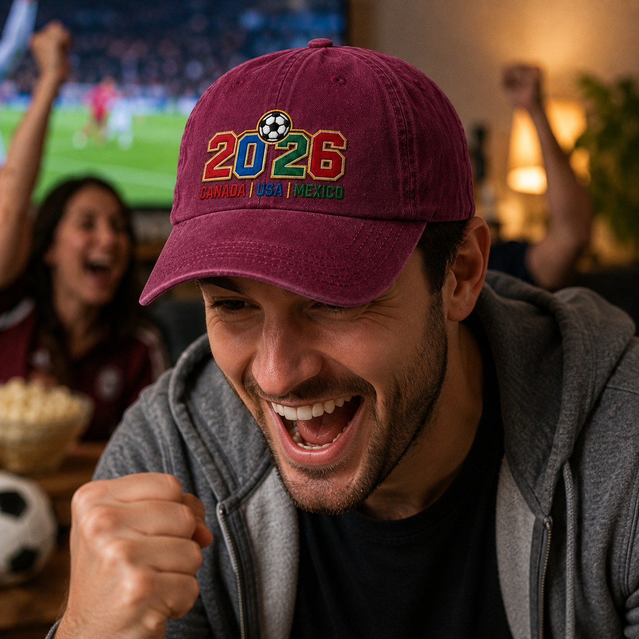 Soccer 2026 Embroidered Washed Cap - Washed Cap - front view