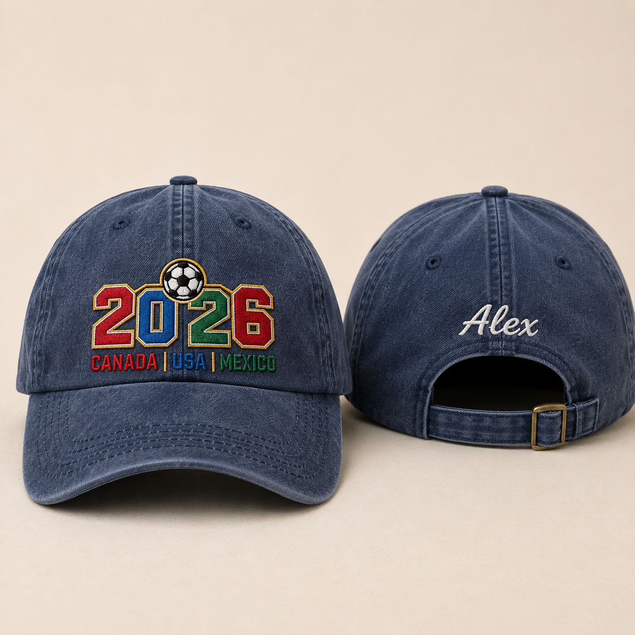 Soccer 2026 Embroidered Washed Cap - Washed Cap - front view