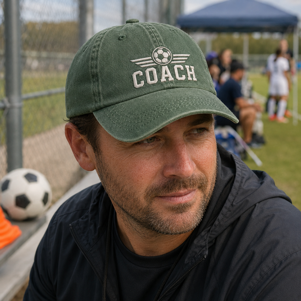 Soccer Coach Embroidered Washed Cap - Washed Cap - detail