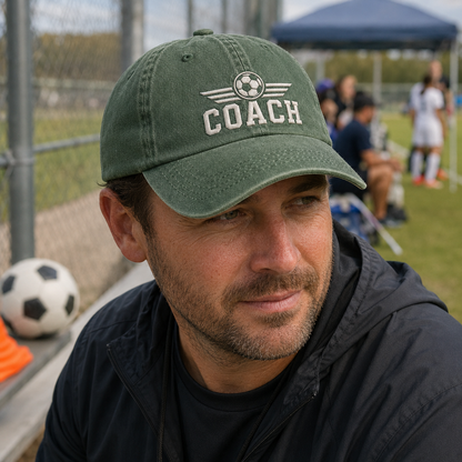 Soccer Coach Embroidered Washed Cap - Washed Cap - detail