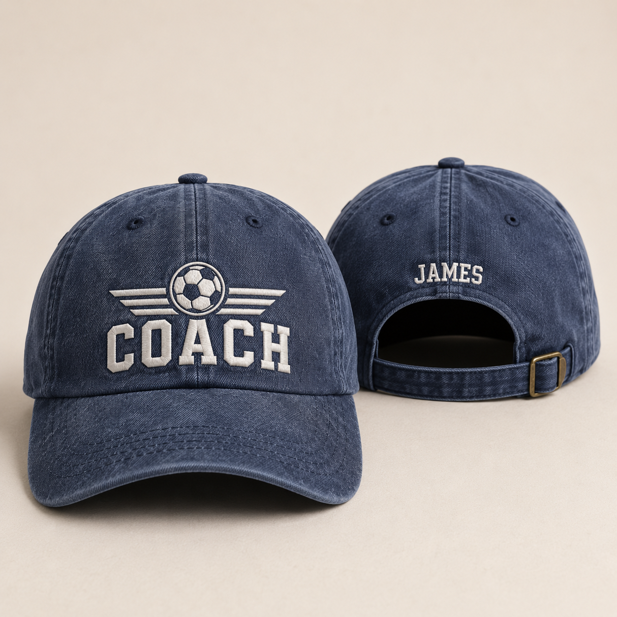Soccer Coach Embroidered Washed Cap - Washed Cap - front view