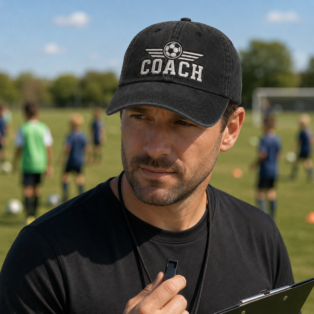 Soccer Coach Embroidered Washed Cap - Washed Cap - side view