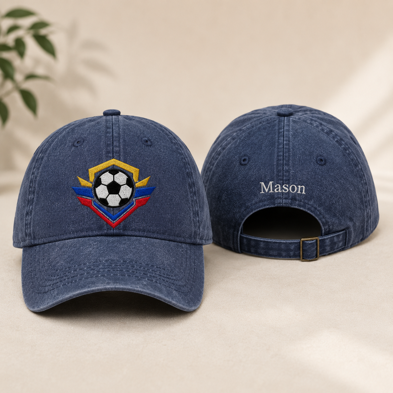 Soccer Crest Embroidered Washed Cap - Washed Cap - front view