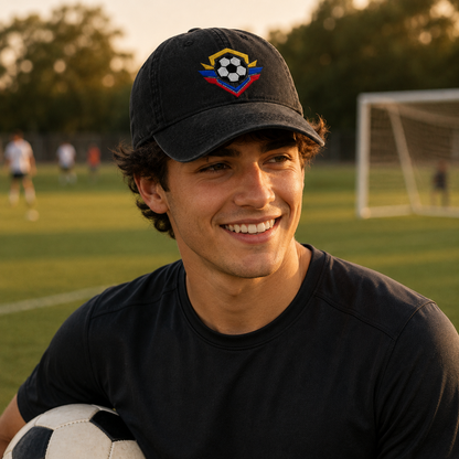Soccer Crest Embroidered Washed Cap - Washed Cap - side view