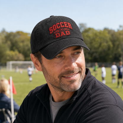 Soccer Dad Embroidered Washed Cap - Washed Cap - side view