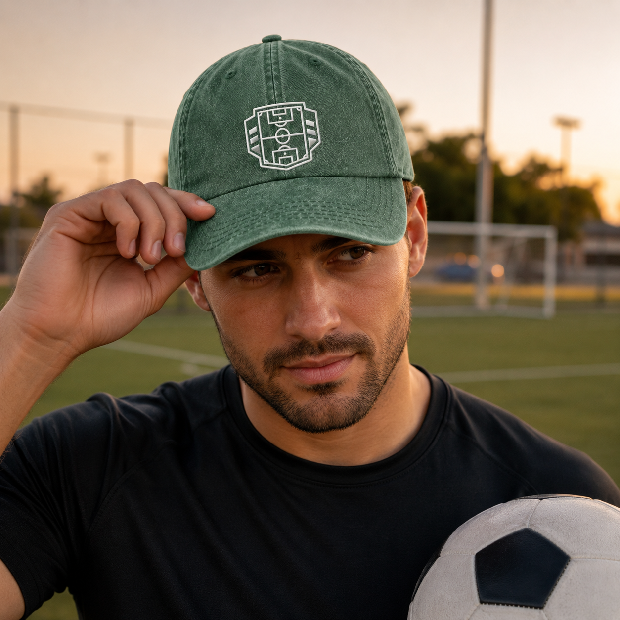 Soccer Field Embroidered Washed Cap - Washed Cap - detail
