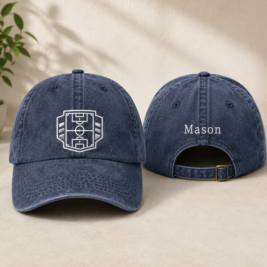 Soccer Field Embroidered Washed Cap - Washed Cap - front view