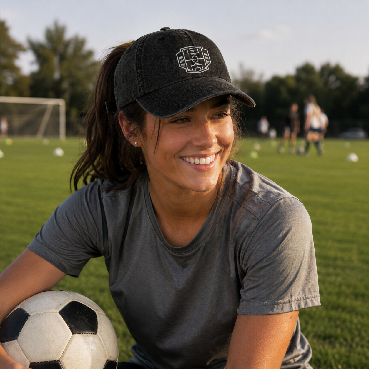 Soccer Field Embroidered Washed Cap - Washed Cap - lifestyle