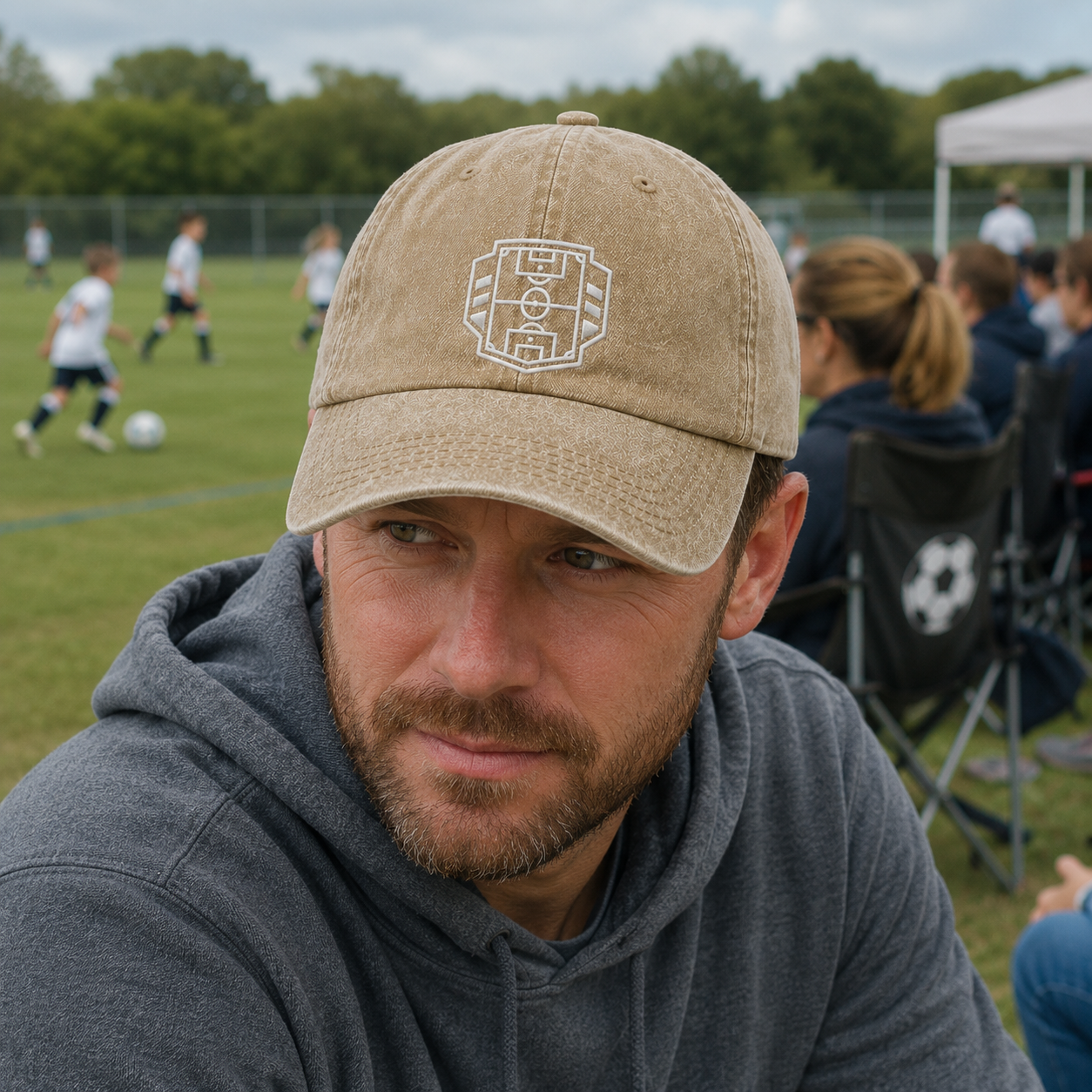 Soccer Field Embroidered Washed Cap - Washed Cap - side view