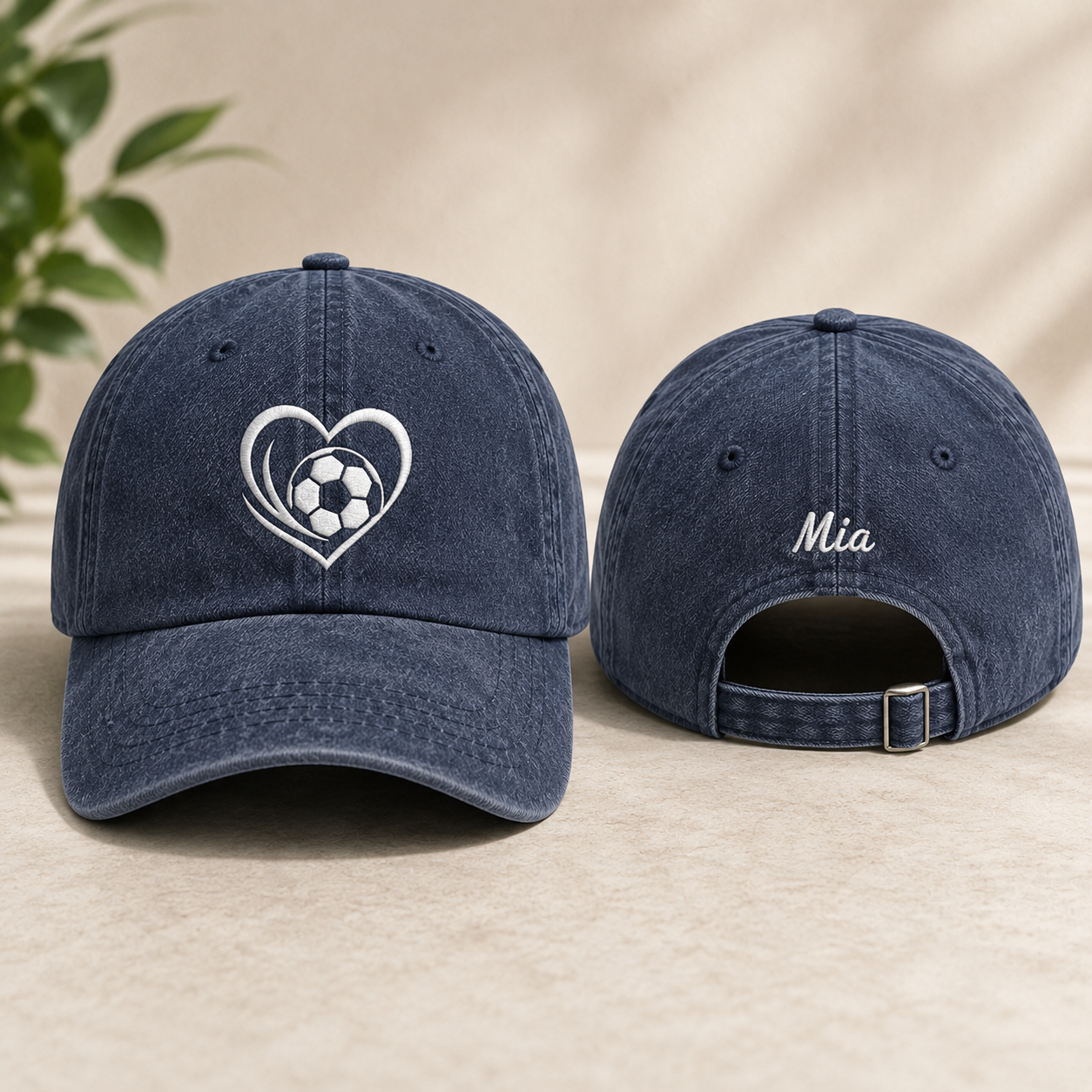 Soccer Heart Embroidered Washed Cap - Washed Cap - front view