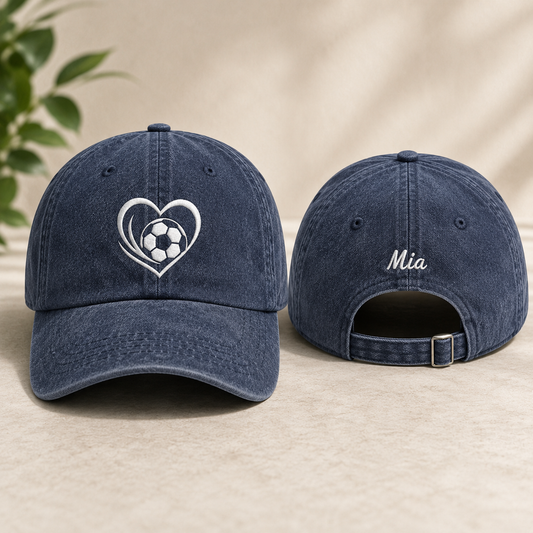 Soccer Heart Embroidered Washed Cap - Washed Cap - front view