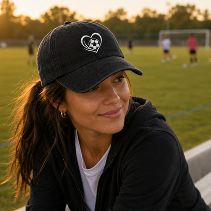 Soccer Heart Embroidered Washed Cap - Washed Cap - side view