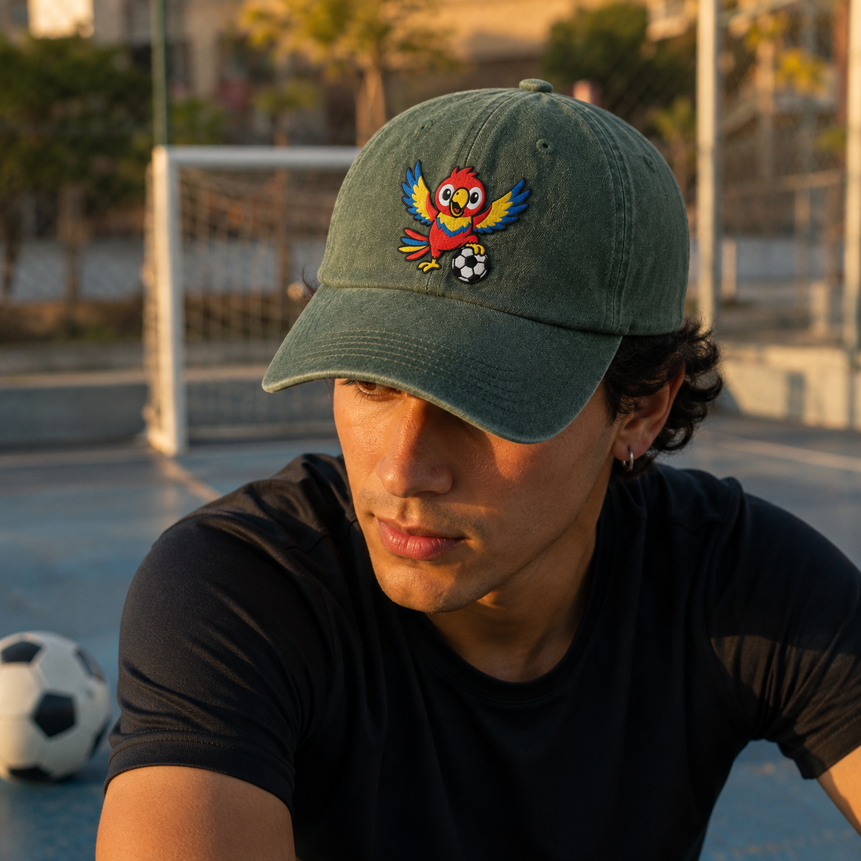 Soccer Parrot Embroidered Washed Cap - Washed Cap - alternate angle