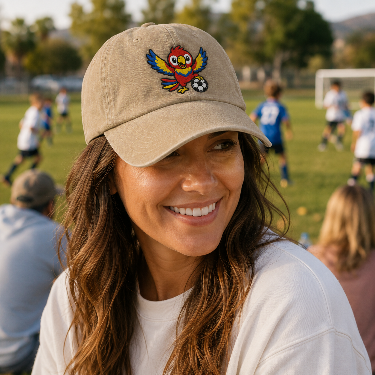 Soccer Parrot Embroidered Washed Cap - Washed Cap - detail
