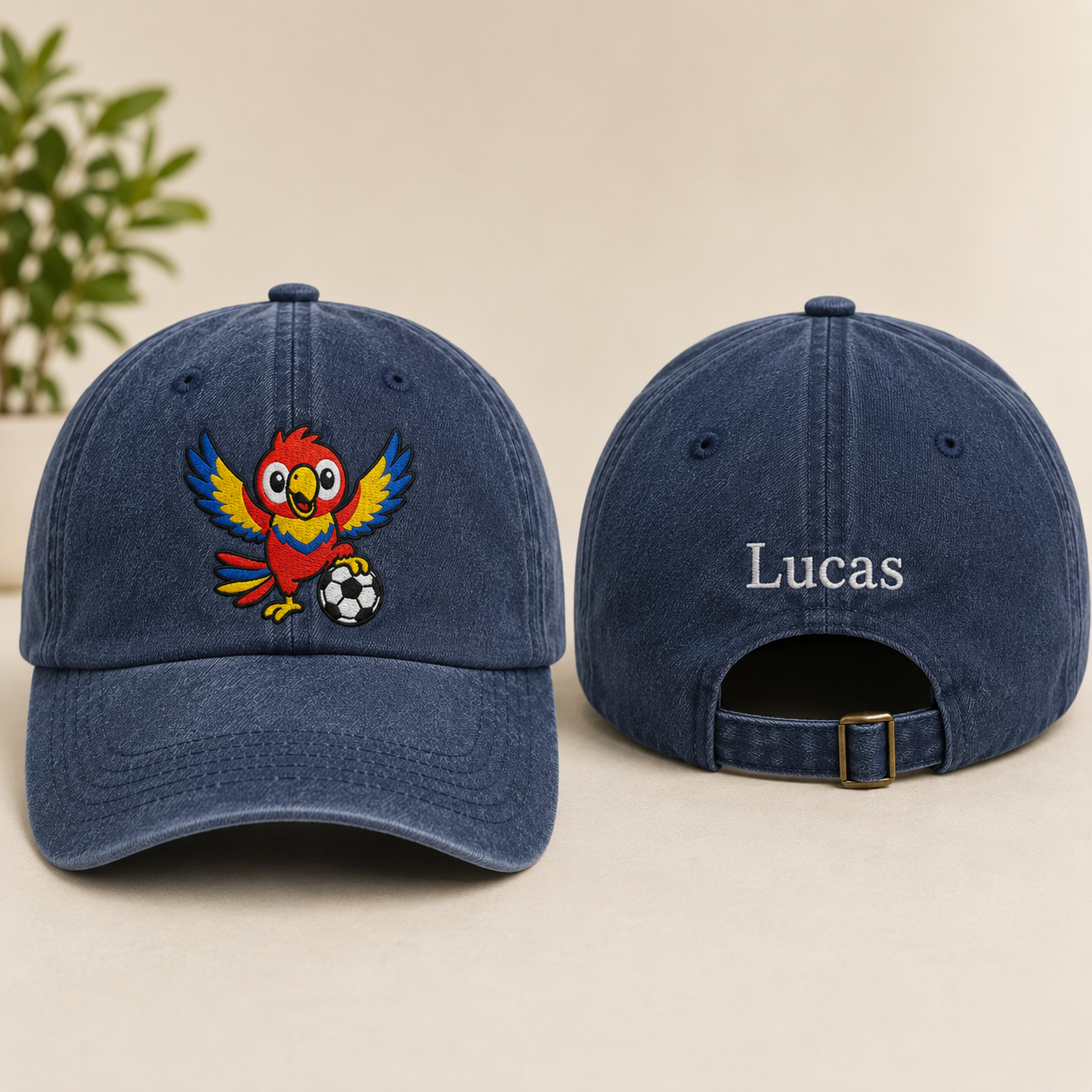 Soccer Parrot Embroidered Washed Cap - Washed Cap - front view