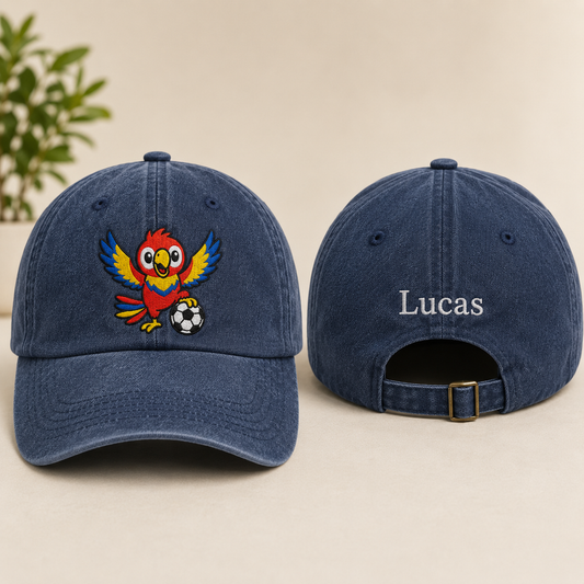 Soccer Parrot Embroidered Washed Cap - Washed Cap - front view