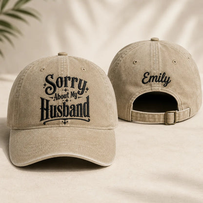 Sorry About My Husband Washed Cap - Washed Cap - front view