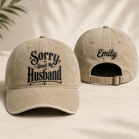 Sorry About My Husband Washed Cap - Washed Cap - front view